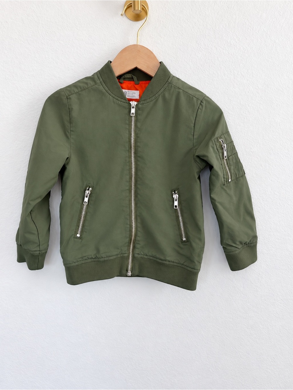 H&M Olive Green Kids Bomber Jacket with Orange Lining